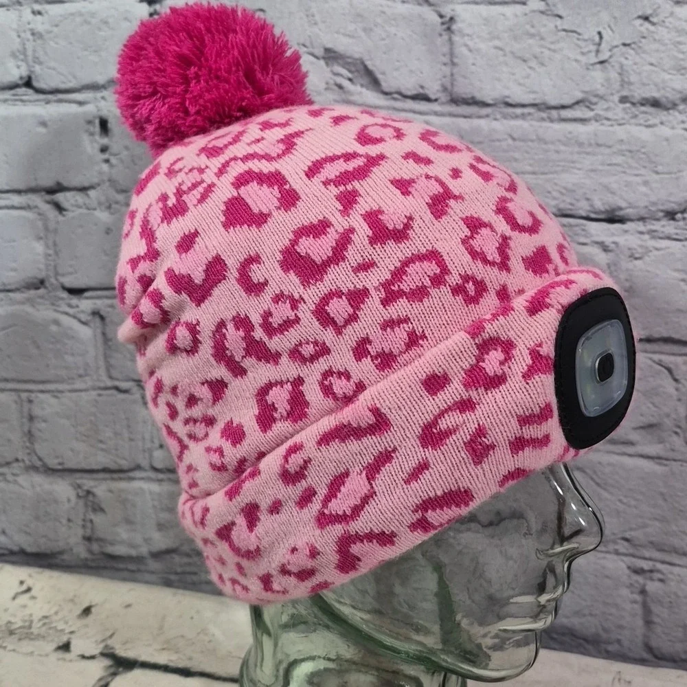 Night Scope Beanie Hat Womens Pink‎ Cheetah Rechargeable LED Head Lamp Hat